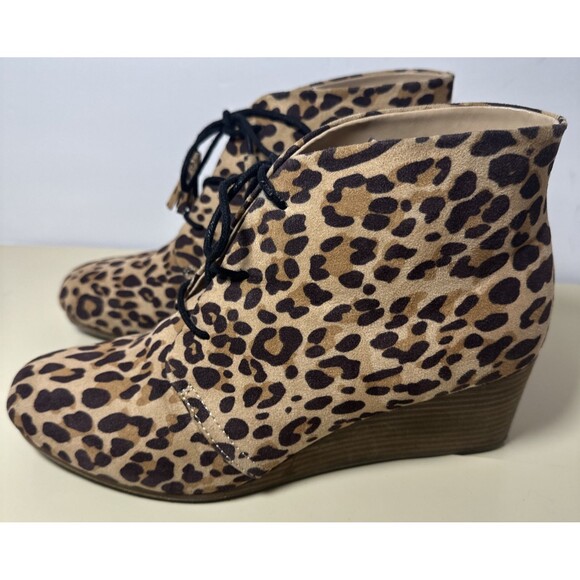 Dr.scholl's Dakota Ankle Lace Up Leopard Wedge Booties Brown Sz 10 M - Picture 1 of 12